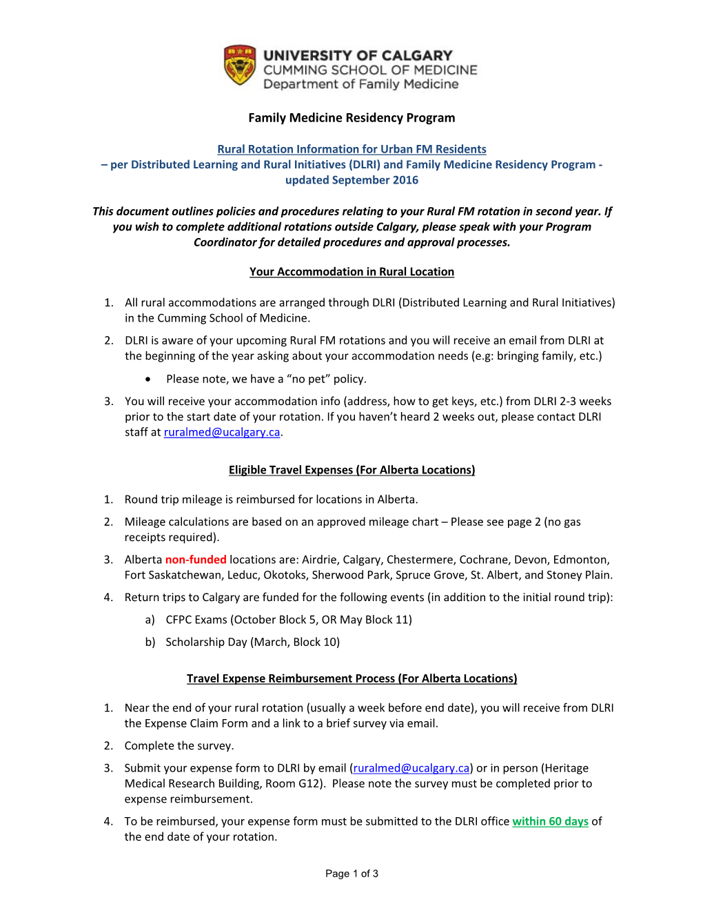 (DLRI) and Family Medicine Residency Program - Updated September 2016