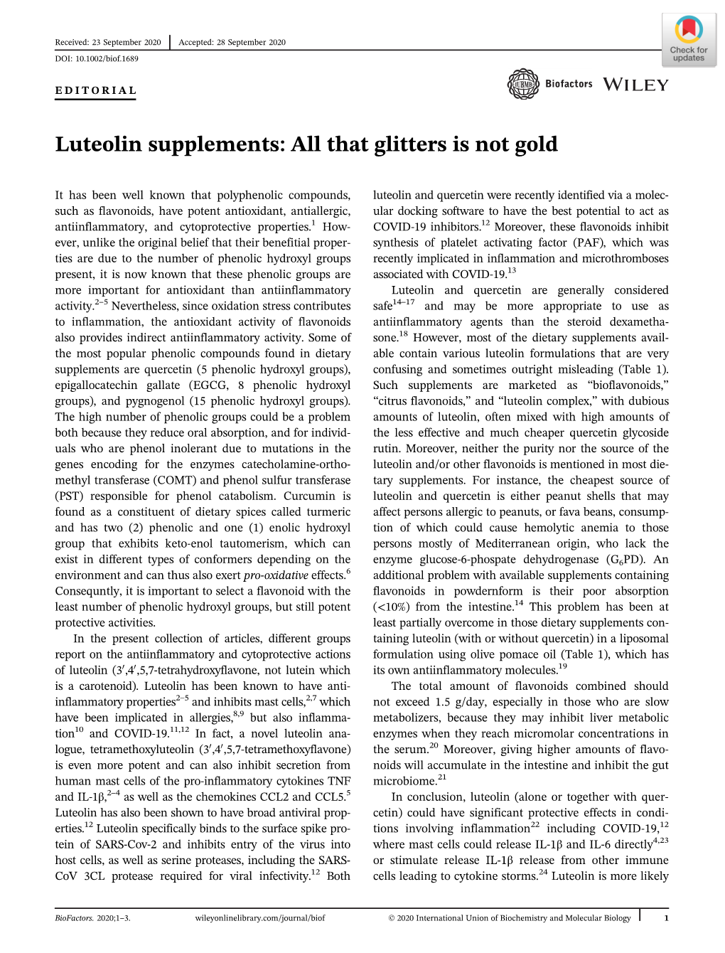 Luteolin Supplements: All That Glitters Is Not Gold