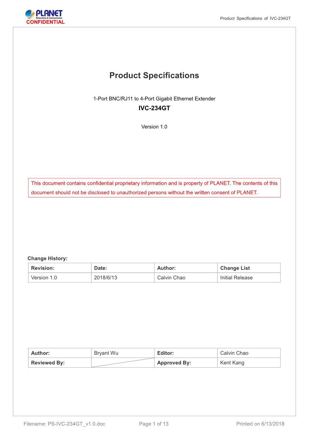 Product Specification of Gigabit Ethernet Extender