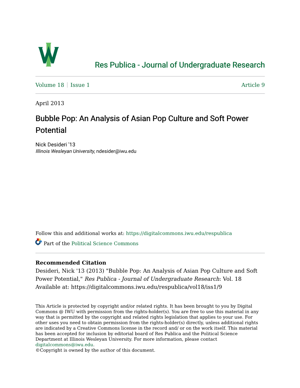 Bubble Pop: an Analysis of Asian Pop Culture and Soft Power Potential