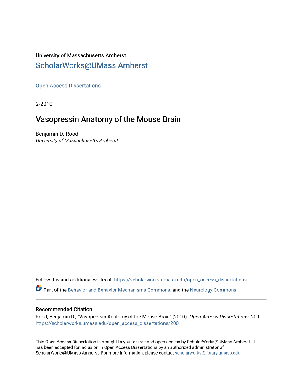 Vasopressin Anatomy of the Mouse Brain