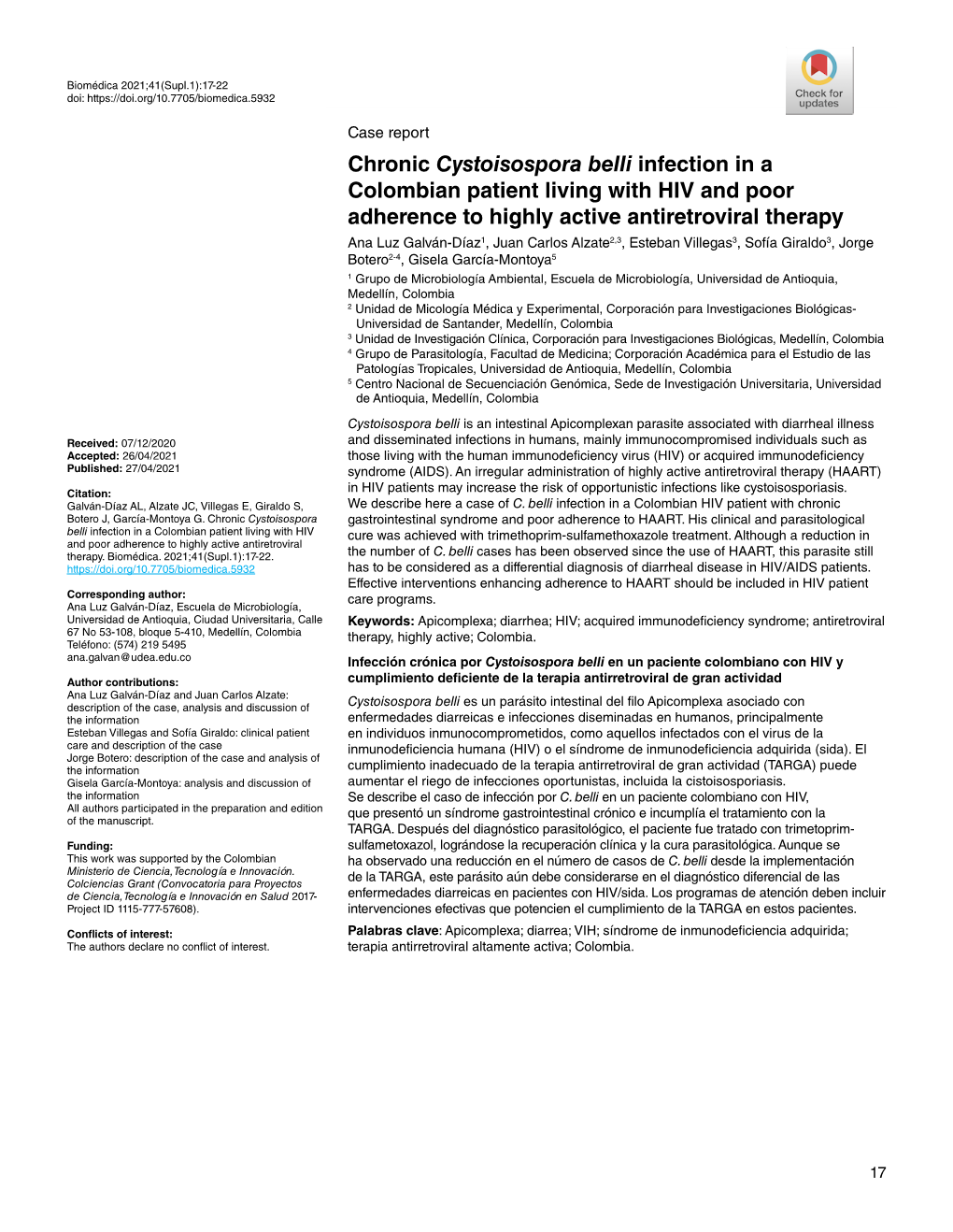 Chronic Cystoisospora Belli Infection in a Colombian