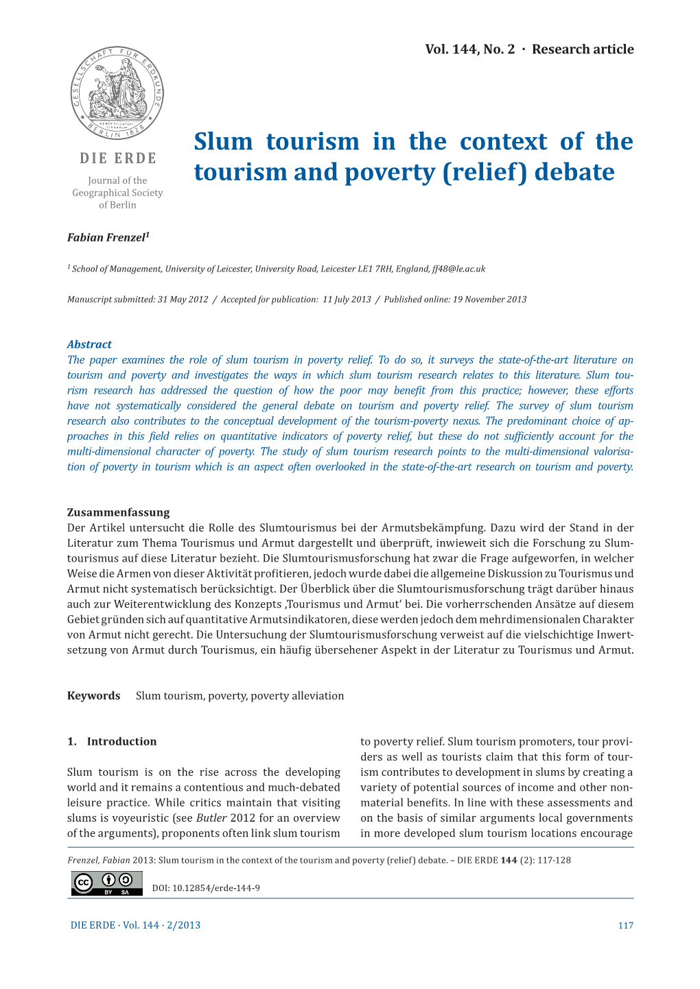 Slum Tourism in the Context of the Tourism and Poverty (Relief) Debate