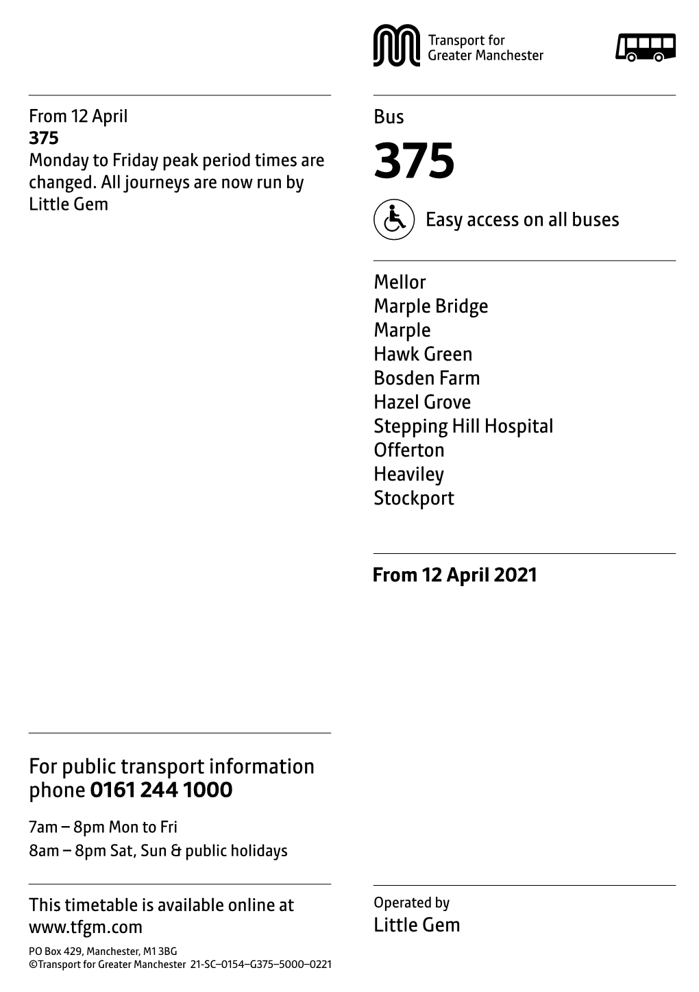 375 Monday to Friday Peak Period Times Are Changed