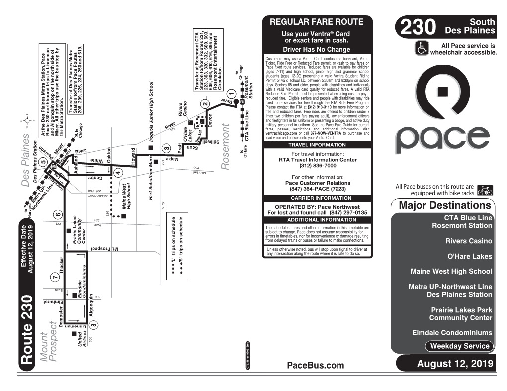 ROUTE South Use Your Ventra® Card Des Plaines Or Exact Fare in Cash