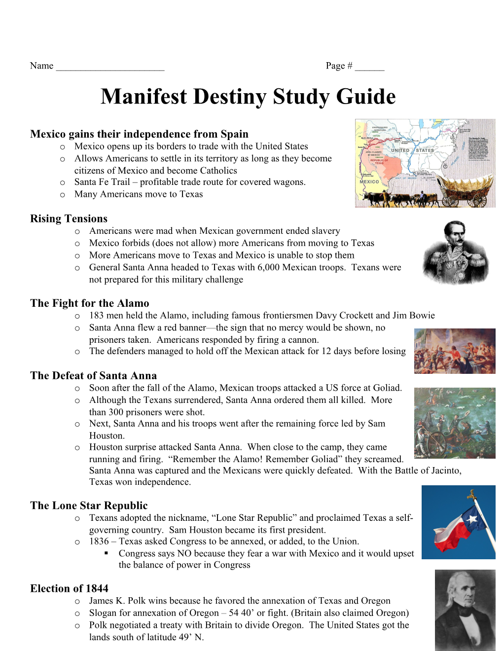 Manifest Destiny Study Guide