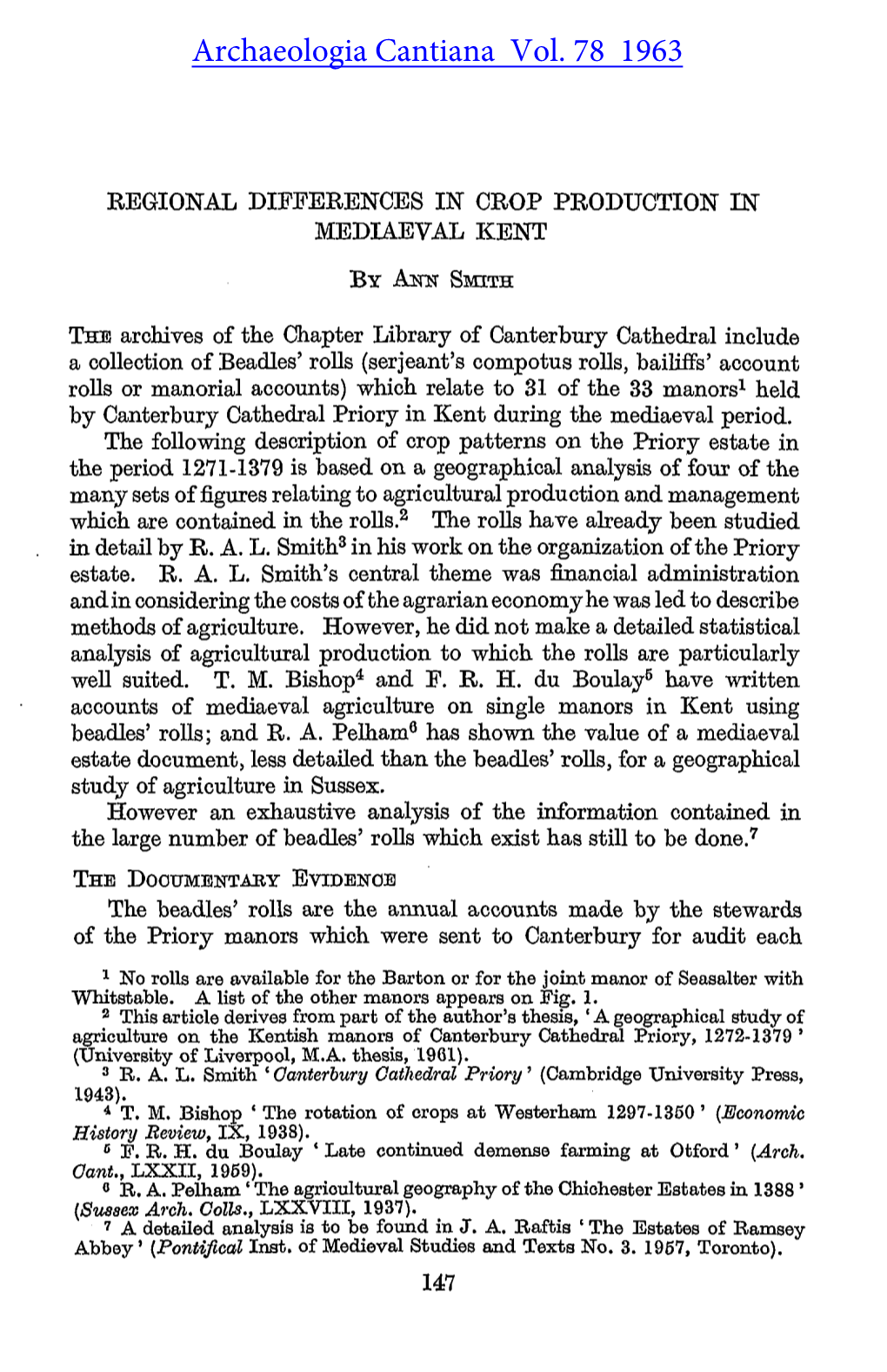 Regional Differences in Crop Production in Mediaeval Kent by Ann Smith