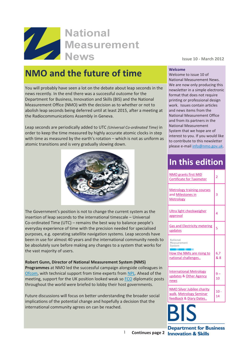 NMO and the Future of Time Welcome to Issue 10 of National Measurement News