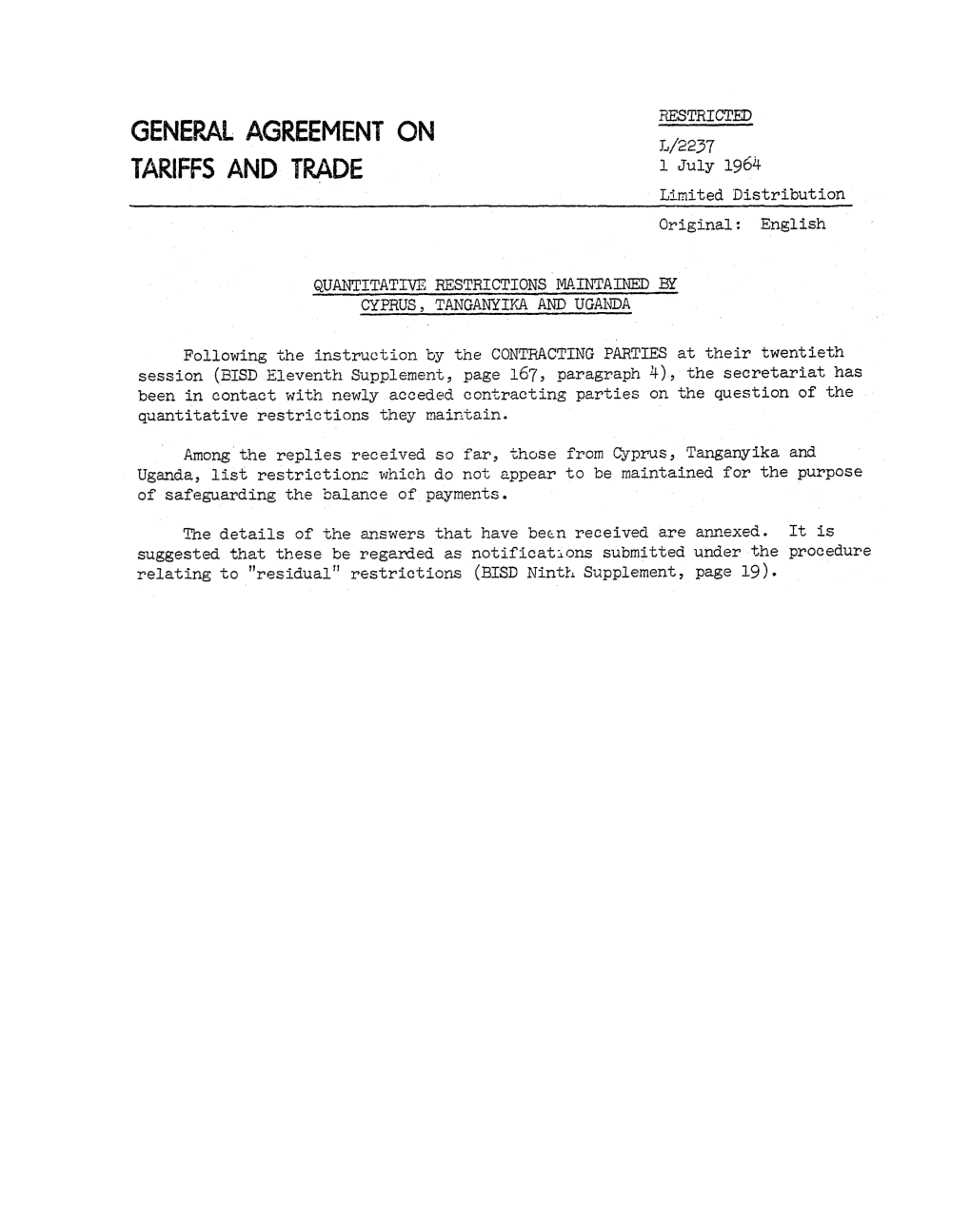 General Agreement on Tariffs and Trade