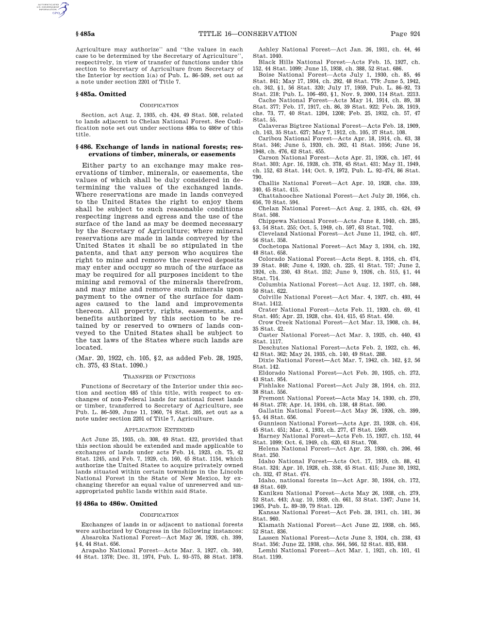 Page 924 TITLE 16—CONSERVATION § 485A § 485A. Omitted