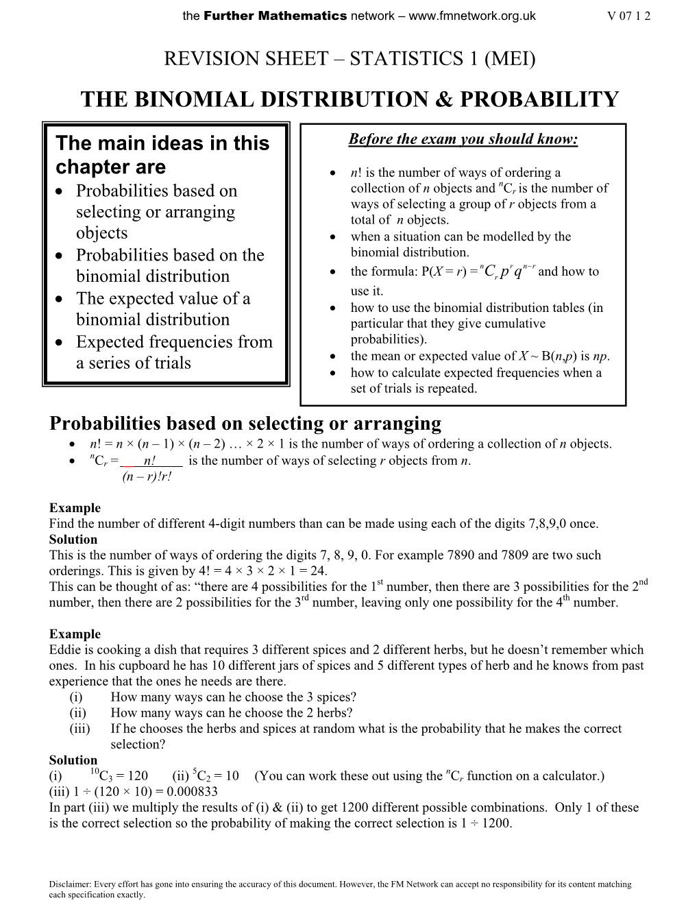 The Binomial Distribution & Probability