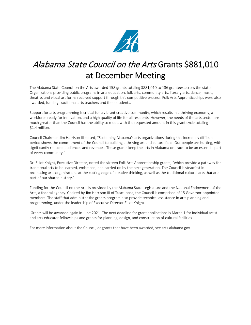 Alabama State Council on the Arts Grants $881,010 at December Meeting
