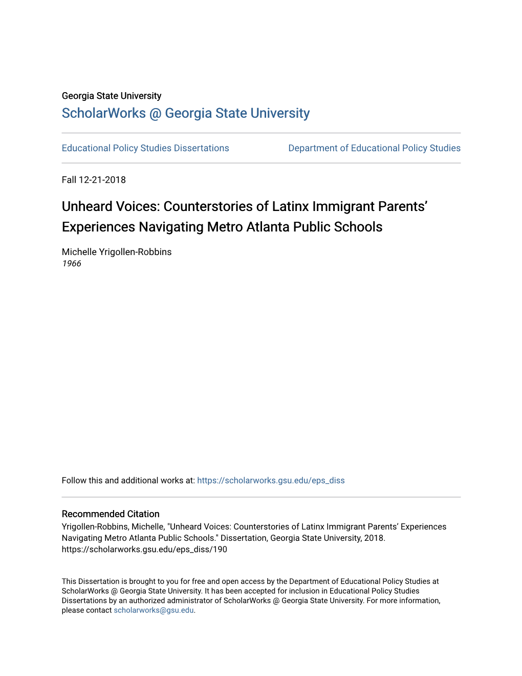 Unheard Voices: Counterstories of Latinx Immigrant Parents' Experiences Navigating Metro Atlanta Public Schools