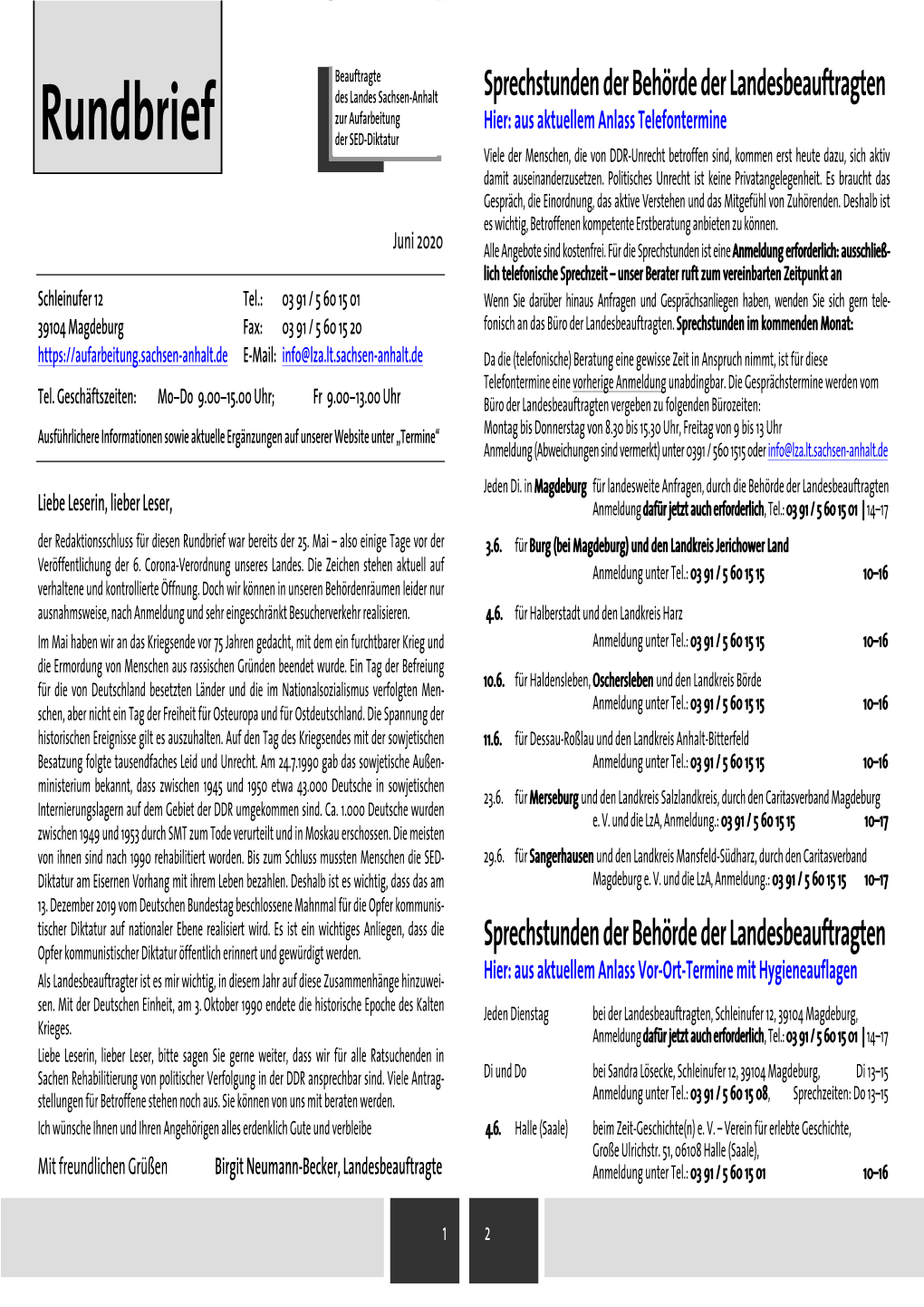 Rundbrief Der SED-Diktatur Viele Der Menschen, Die Von DDR-Unrecht Betroffen Sind, Kommen Erst Heute Dazu, Sich Aktiv Damit Auseinanderzusetzen