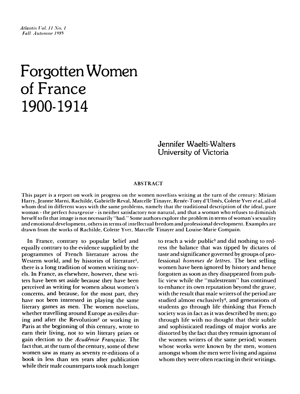 Forgotten Women of France 1900-1914