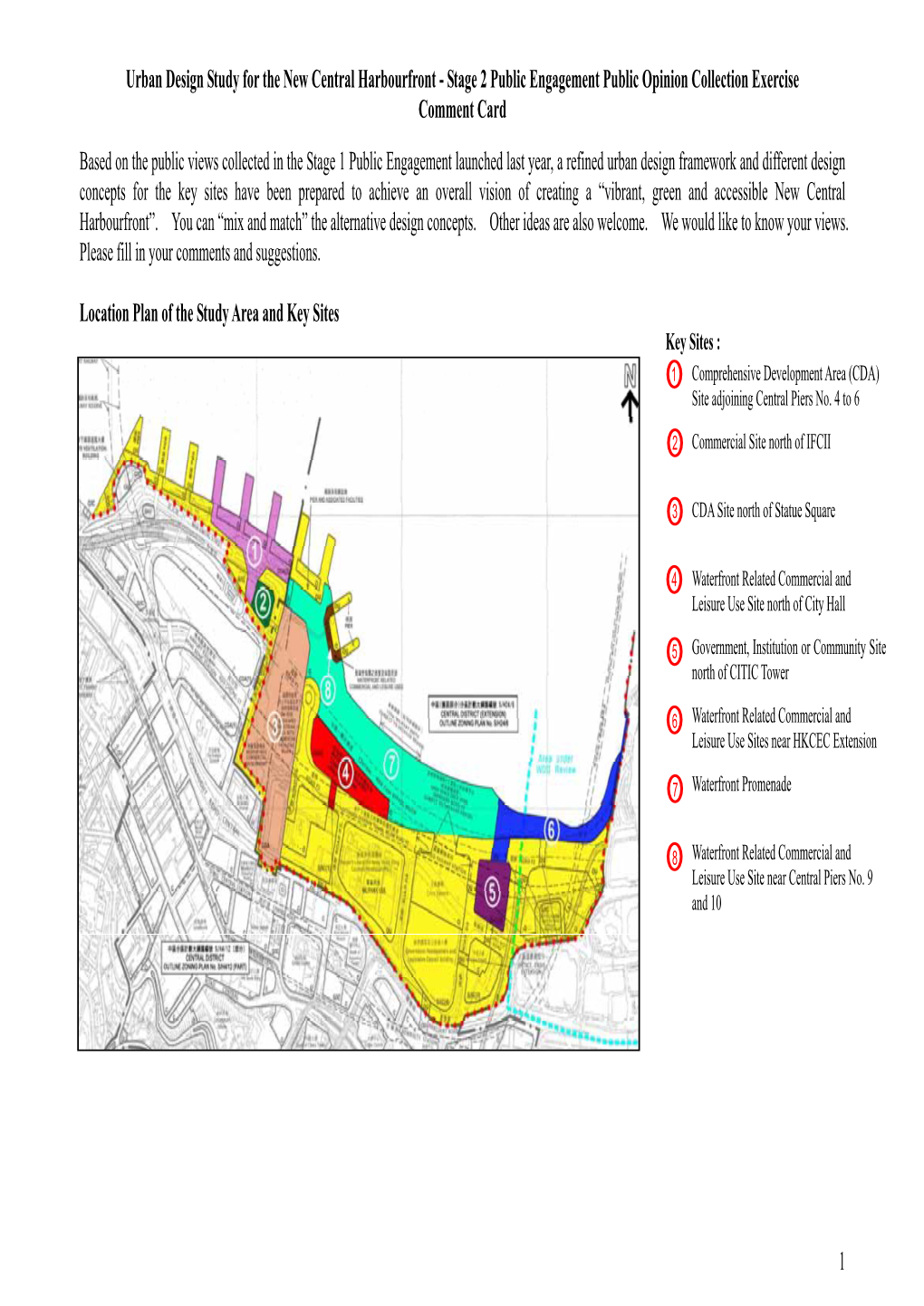 Urban Design Study for the New Central Harbourfront - Stage 2 Public Engagement Public Opinion Collection Exercise Comment Card