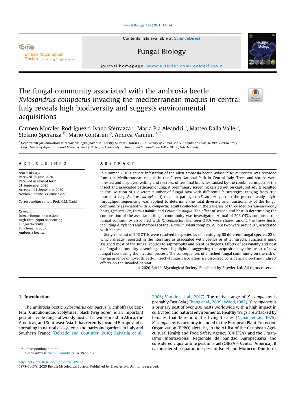 The Fungal Community Associated with the Ambrosia Beetle Xylosandrus