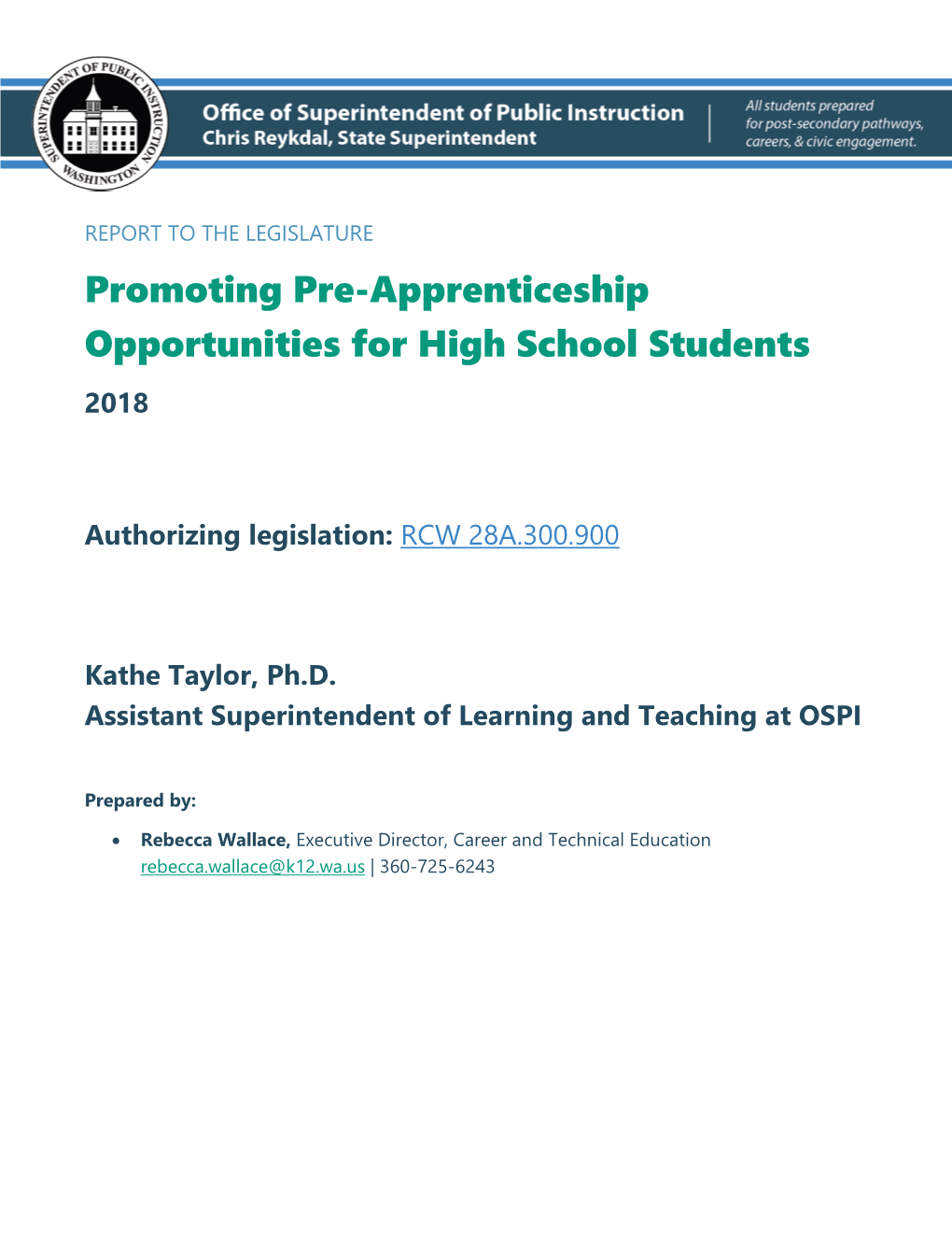 Promoting Pre-Apprenticeship Opportunities for High School Students 2018