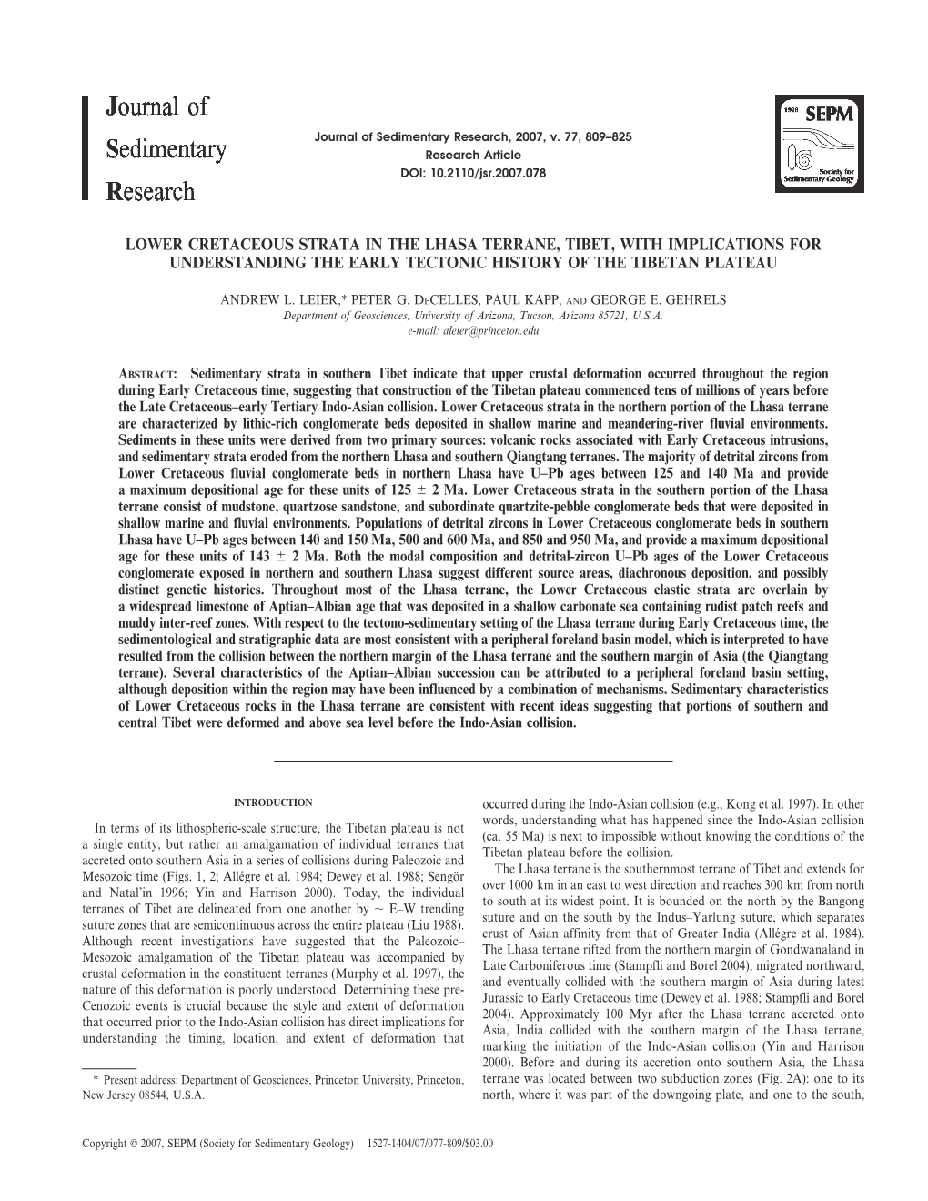 Lower Cretaceous Strata in the Lhasa Terrane, Tibet, with Implications for Understanding the Early Tectonic History of the Tibetan Plateau