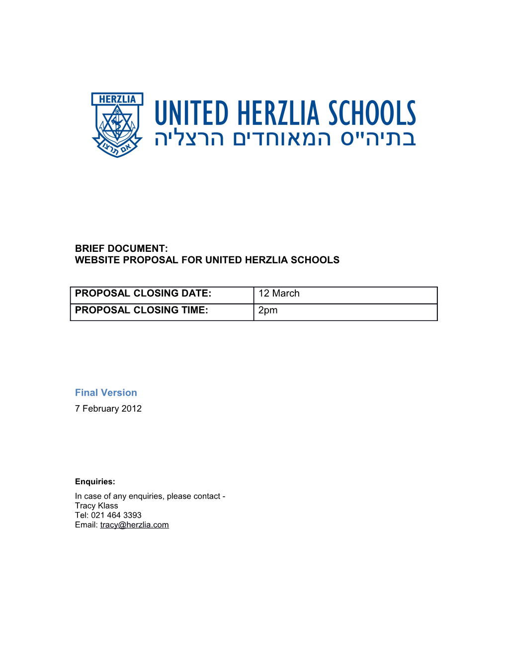 Website Proposal for United Herzlia Schools