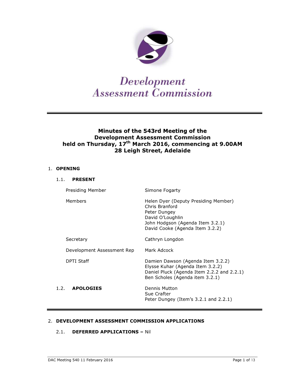 DAC Minutes 17Th March 2016