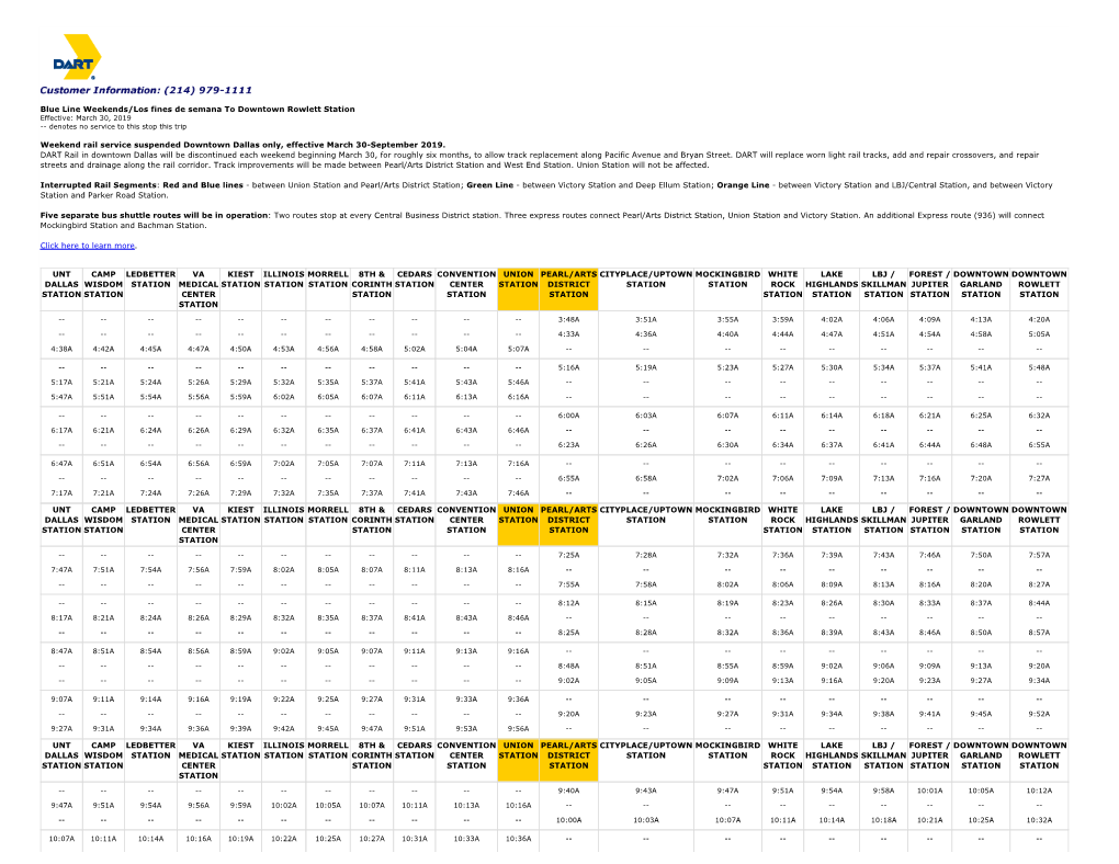 DART.Org--Blue Line Weekends/Los Fines De Semana to Downtown