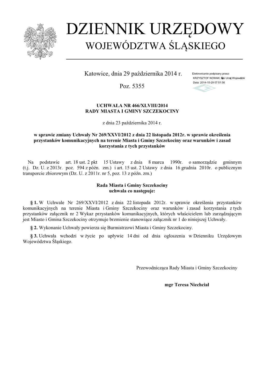 Uchwała Nr 466/XLVIII/2014 Z Dnia 23 Października 2014 R