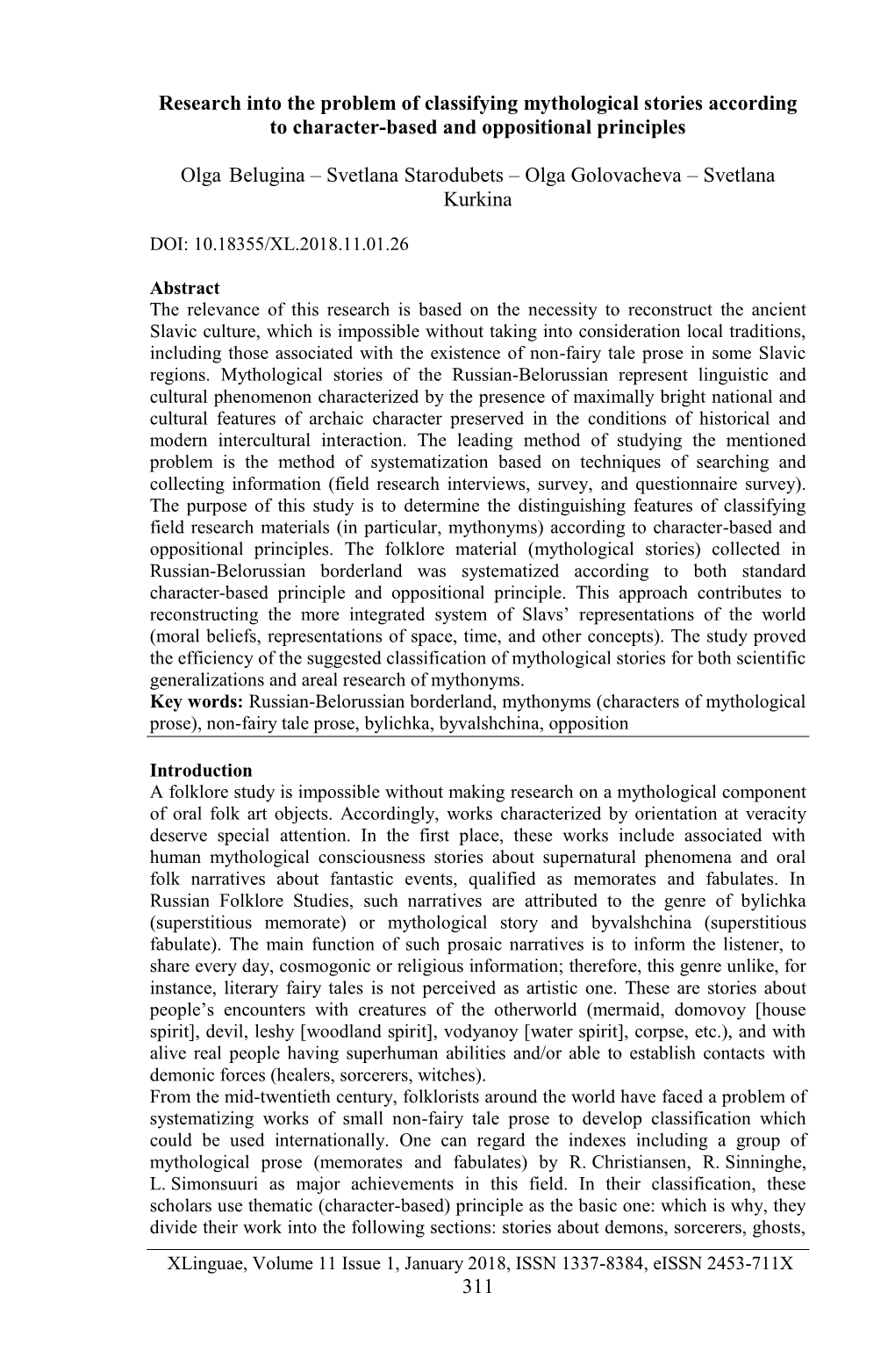 311 Research Into the Problem of Classifying Mythological Stories According to Character-Based and Oppositional Principles Olga