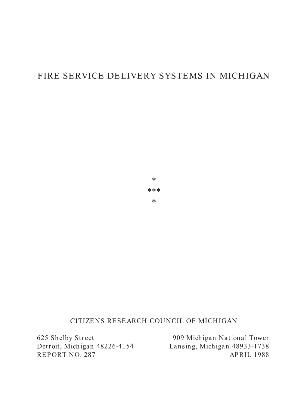 Fire Service Delivery Systems in Michigan