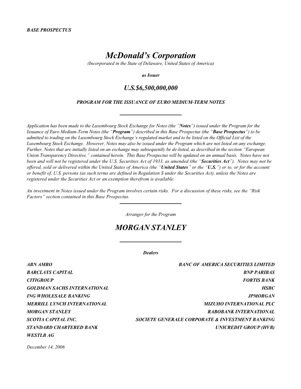 Mcdonald's Corporation