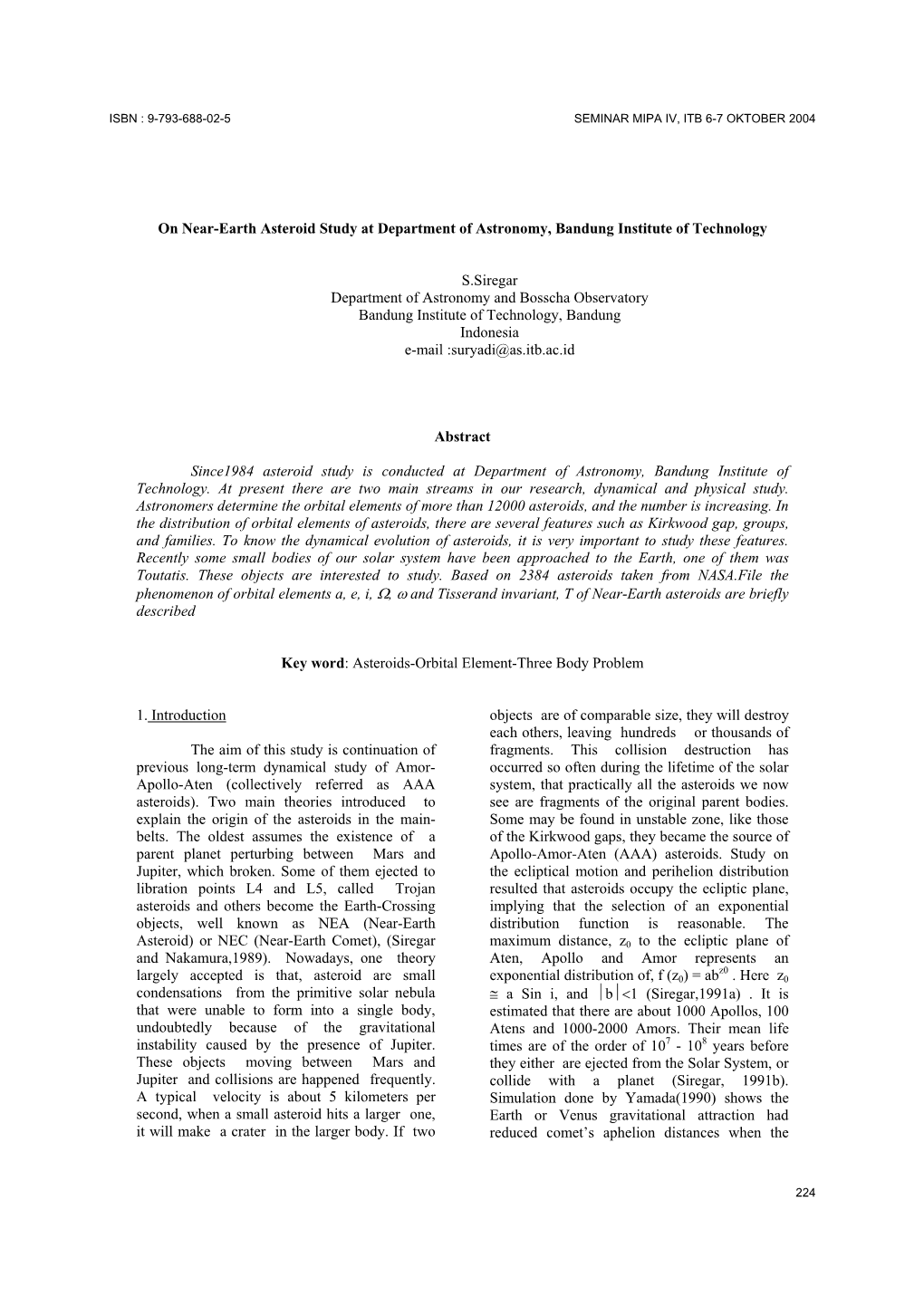 On Near-Earth Asteroid Study at Department of Astronomy, Bandung Institute of Technology