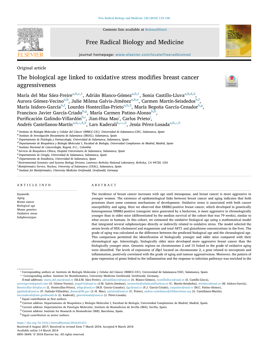 The Biological Age Linked to Oxidative Stress Modifies Breast Cancer