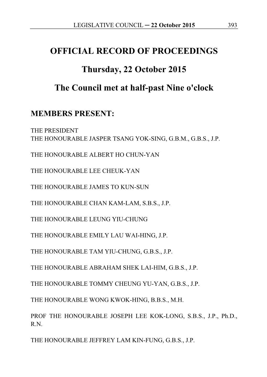 OFFICIAL RECORD of PROCEEDINGS Thursday, 22