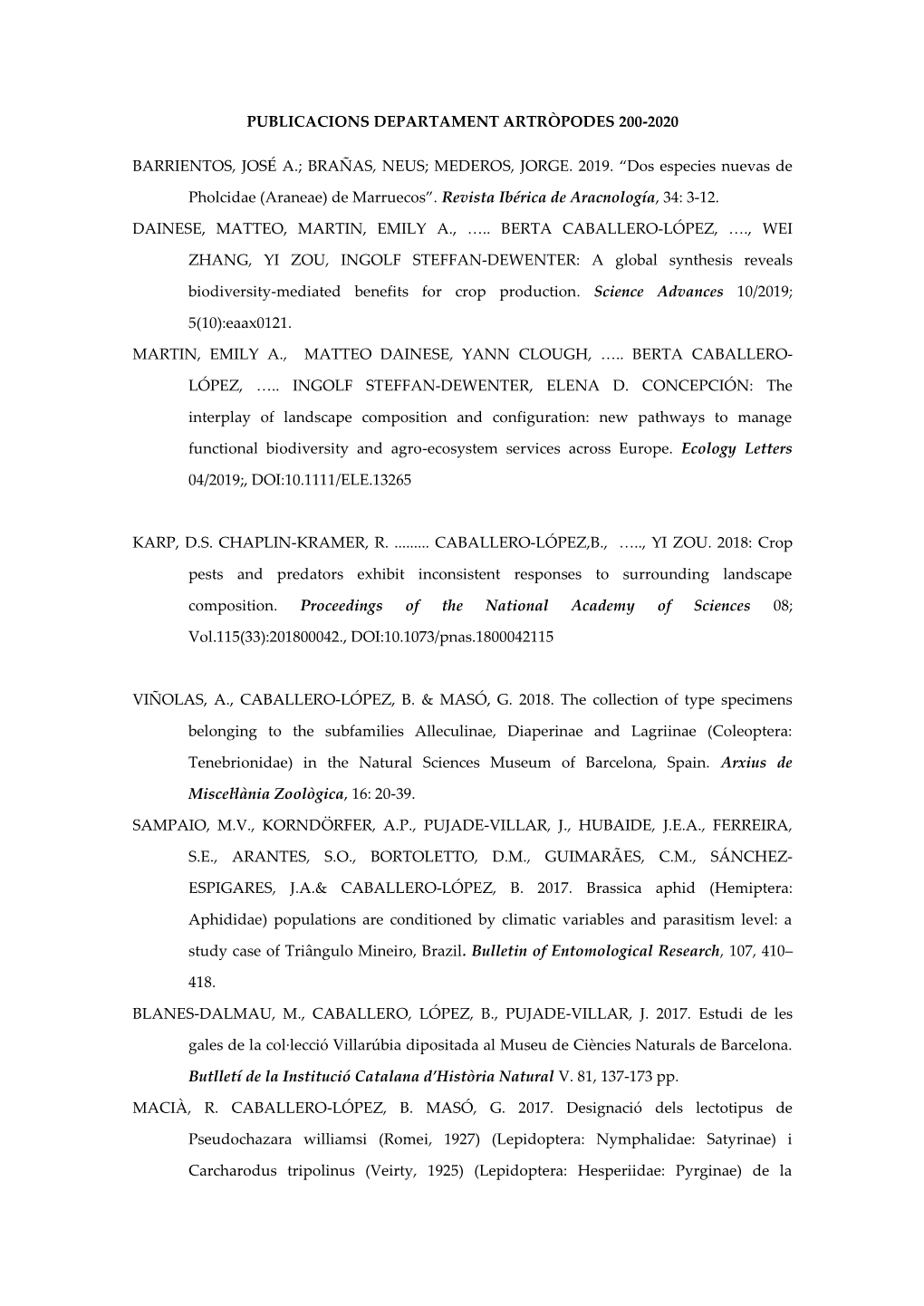 Publicacions Departament Artròpodes 200-2020