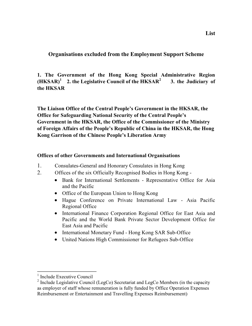 Tranche 2 Employment Support Scheme Exclusion List