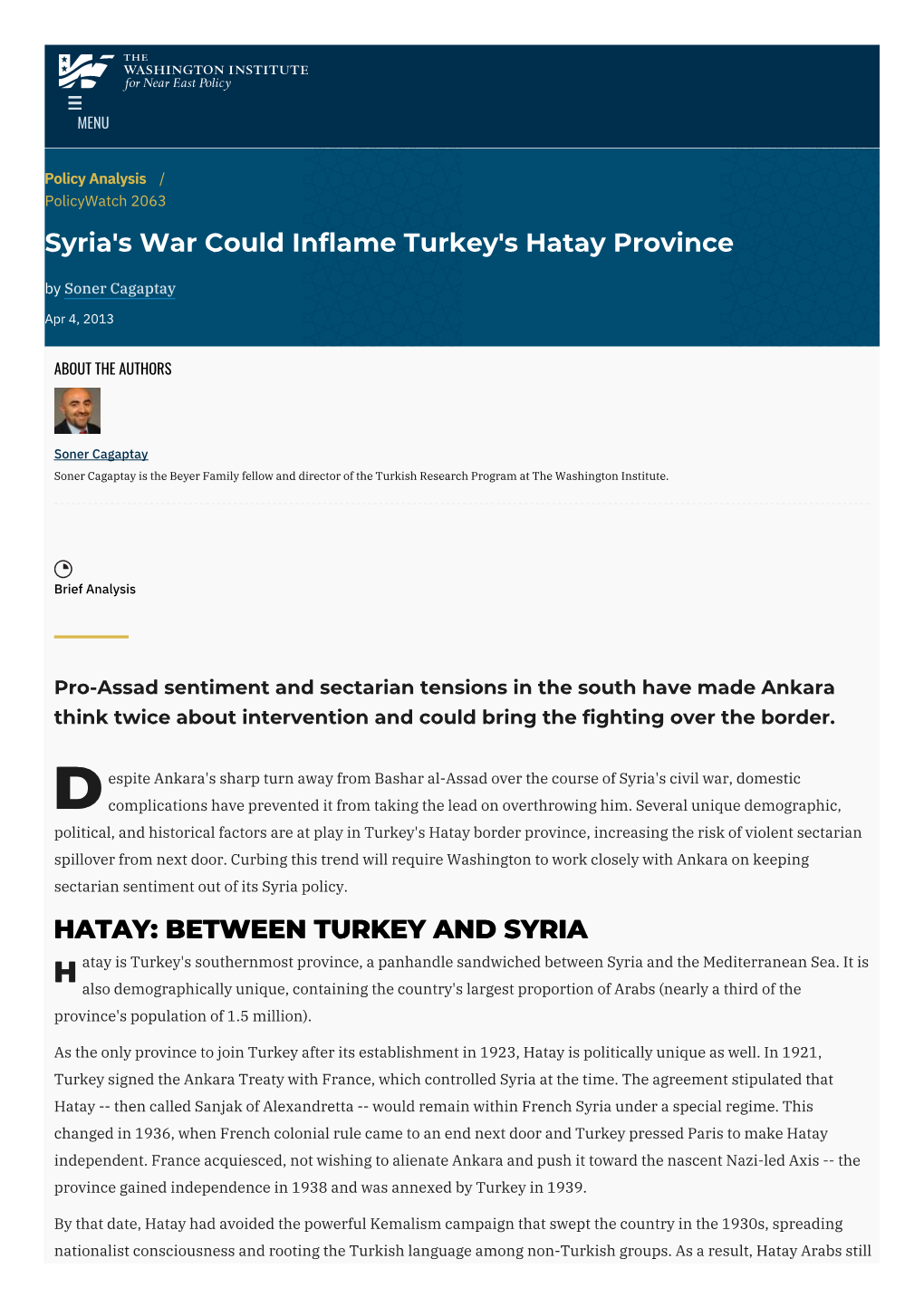 Syria's War Could Inflame Turkey's Hatay Province | the Washington