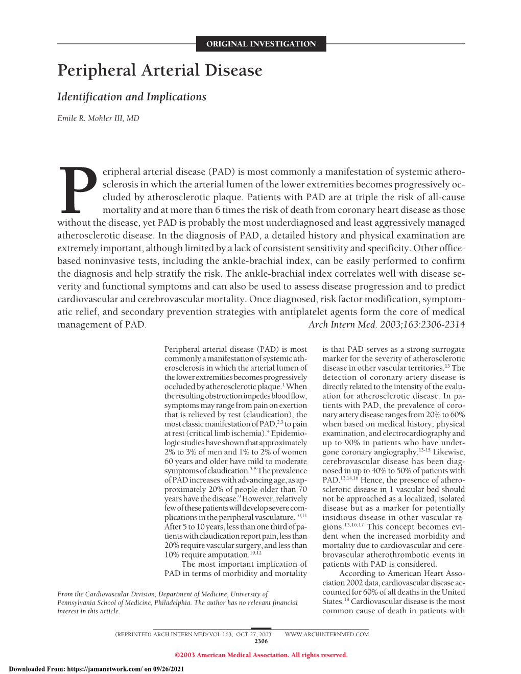 Peripheral Arterial Disease Identification and Implications