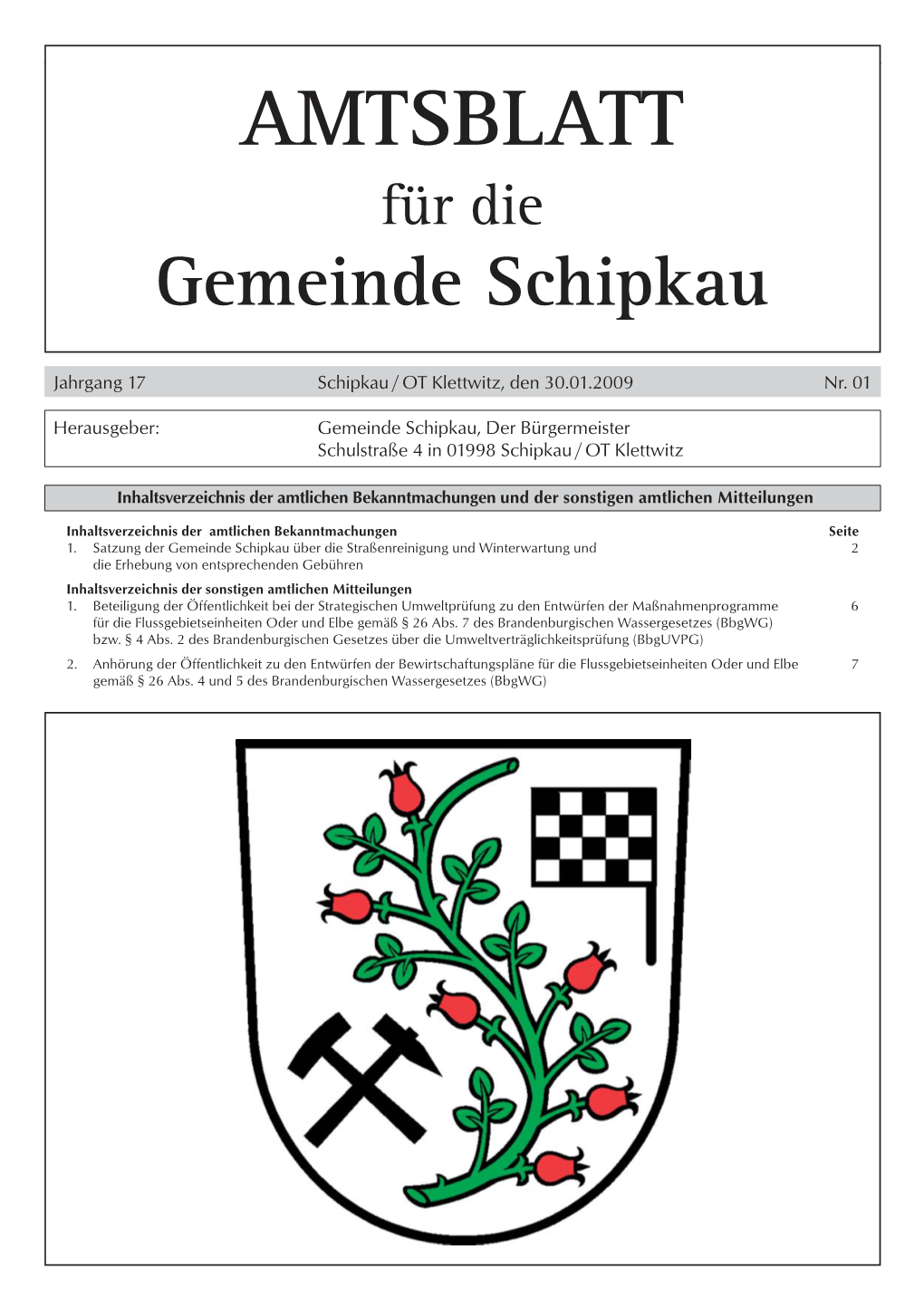 Amtsblatt Für Die Gemeinde Schipkau 1 AMTSBLATT Für Die Gemeinde Schipkau