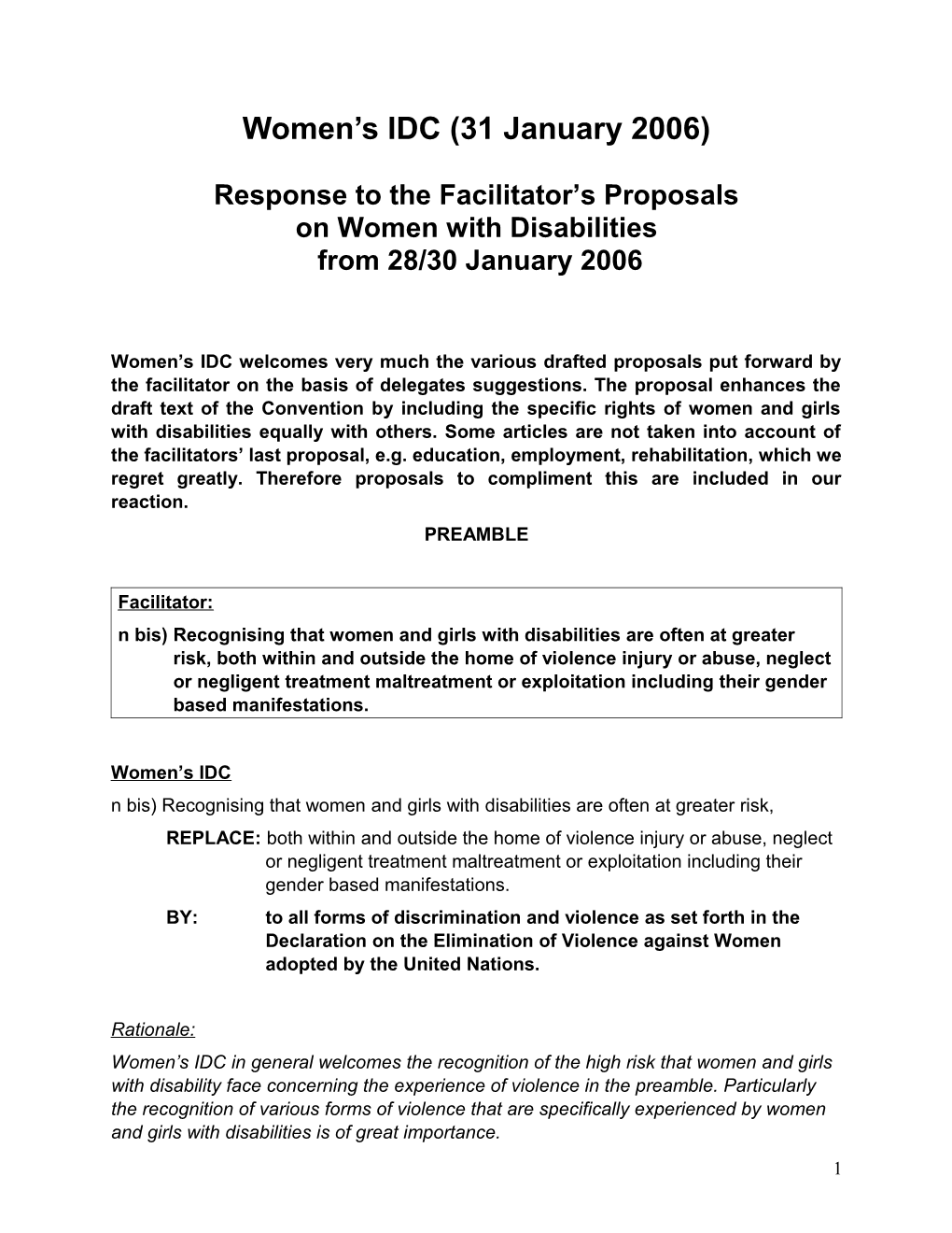 Response to the Facilitator S Proposals