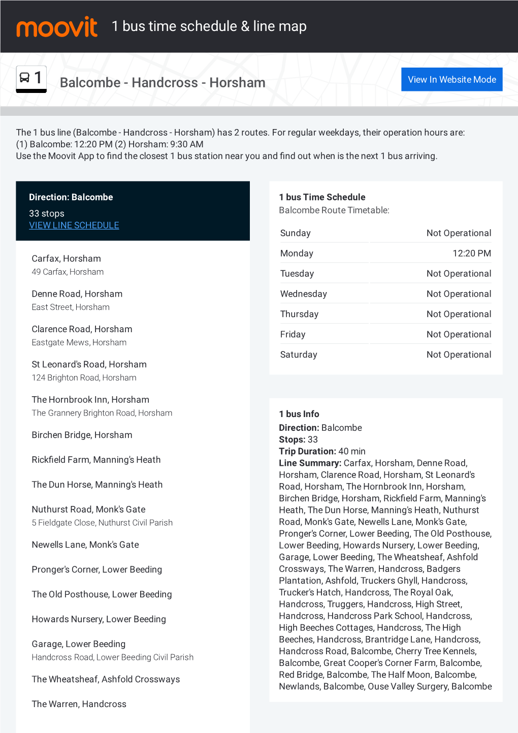 1 Bus Time Schedule & Line Route