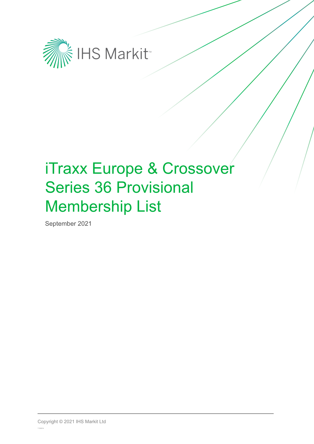 Itraxx Europe & Crossover Series 36 Provisional Membership List