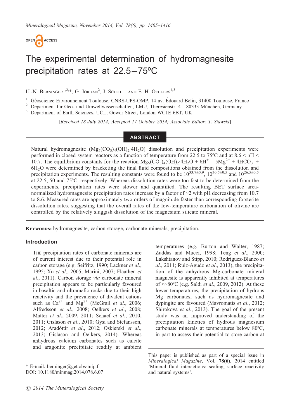 The Experimental Determination of Hydromagnesite Precipitation Rates at 22.5�75ºC