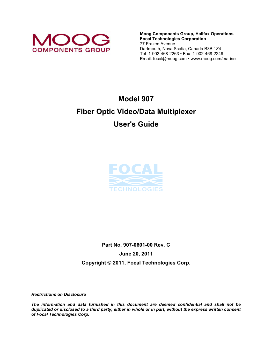 Model 907 Fiber Optic Video/Data Multiplexer User's Guide