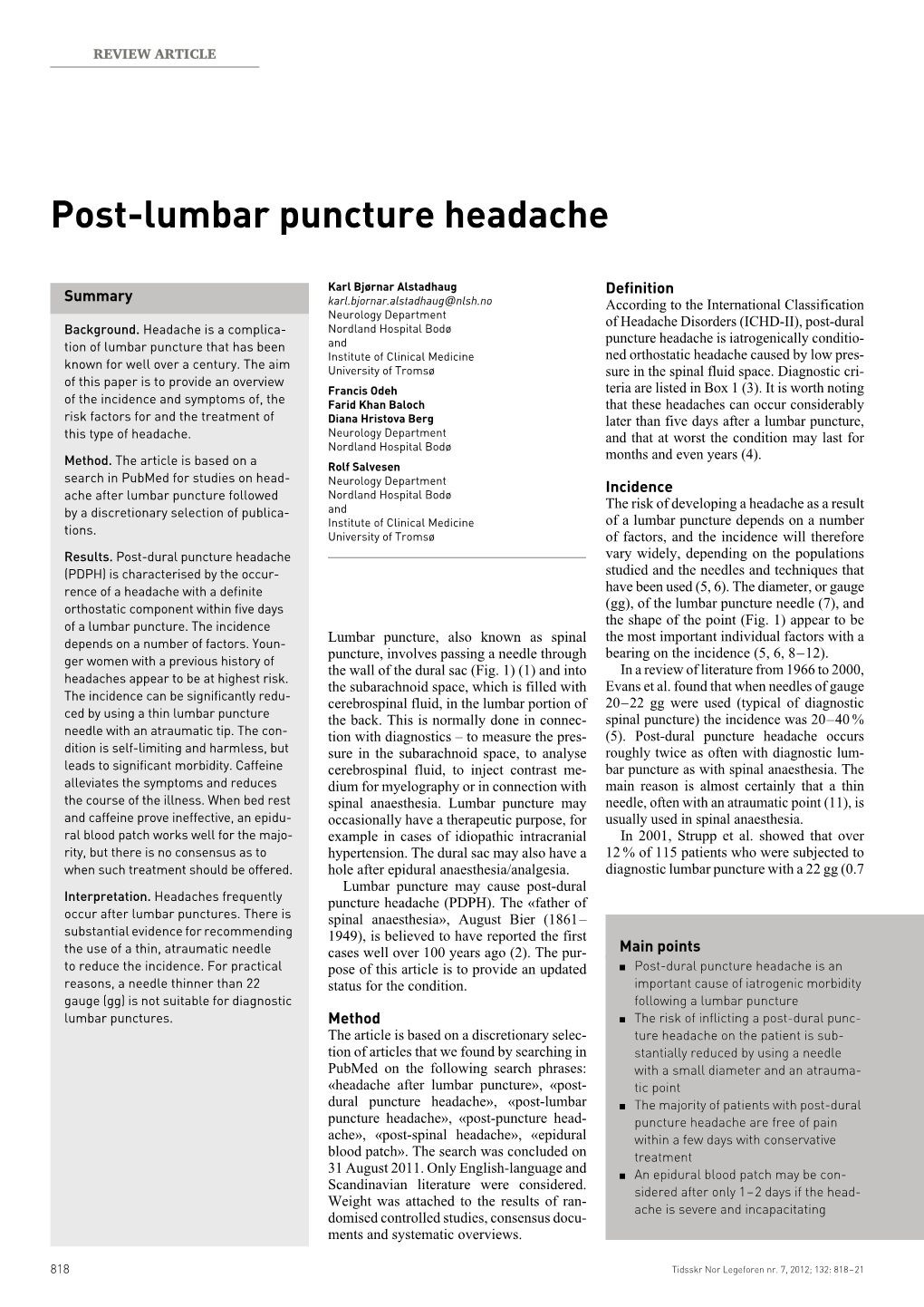Post-Lumbar Puncture Headache 818 – 21