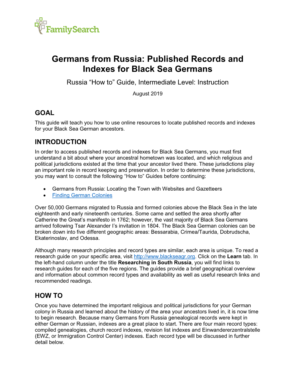 Germans from Russia: Published Records and Indexes for Black Sea Germans