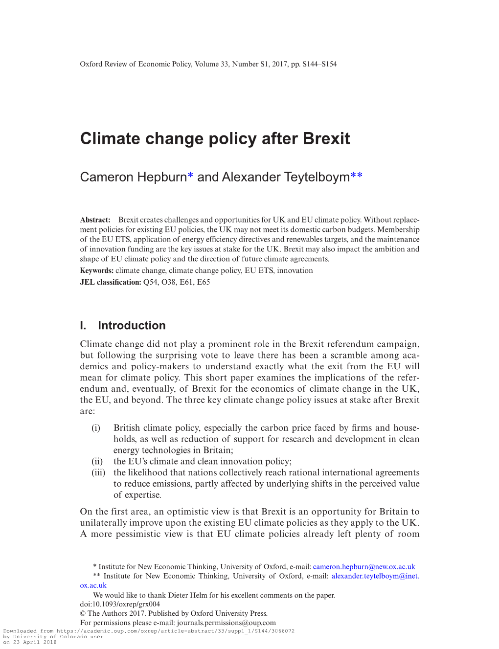 Climate Change Policy After Brexit