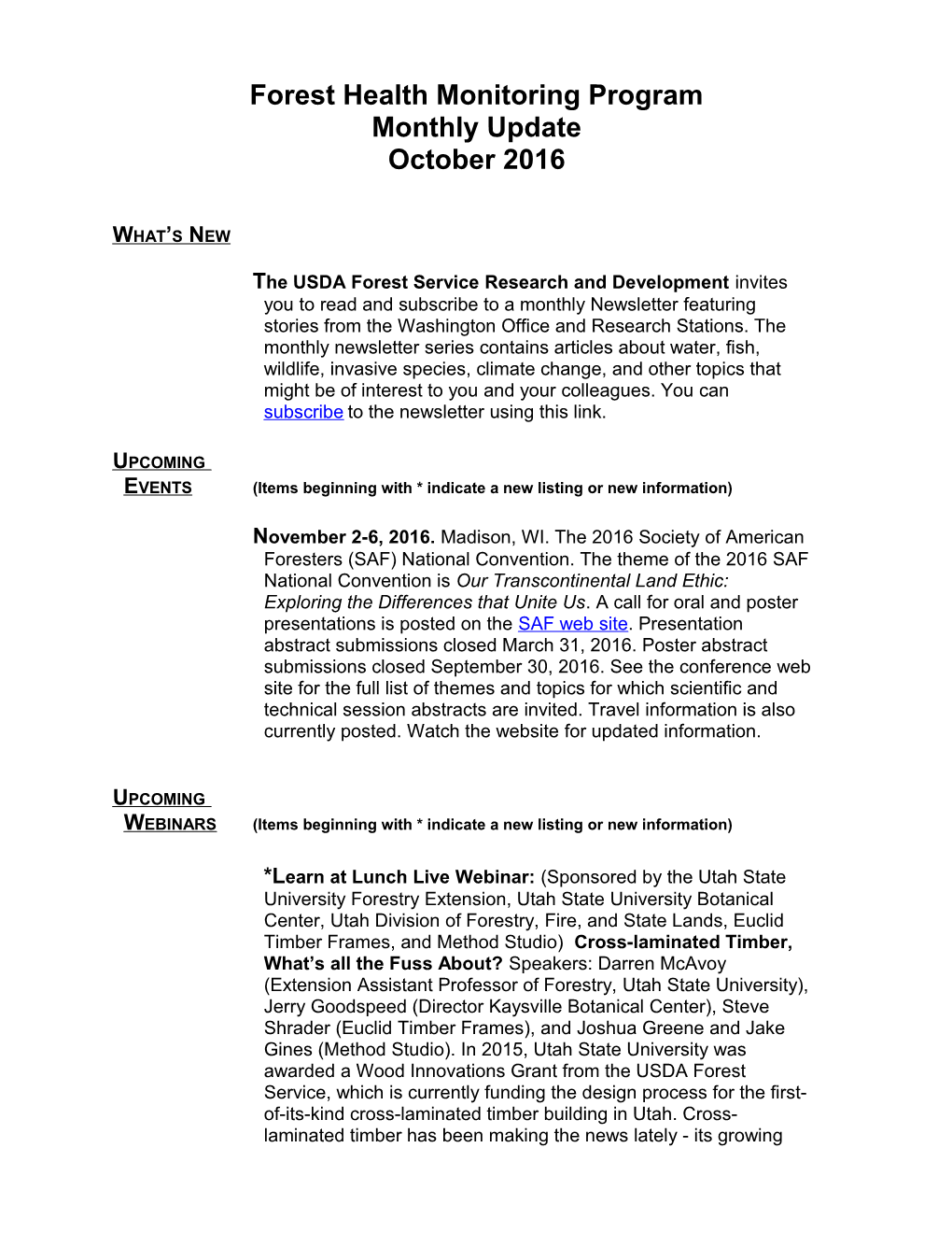 Forest Health Monitoring Monthly Update October 2016