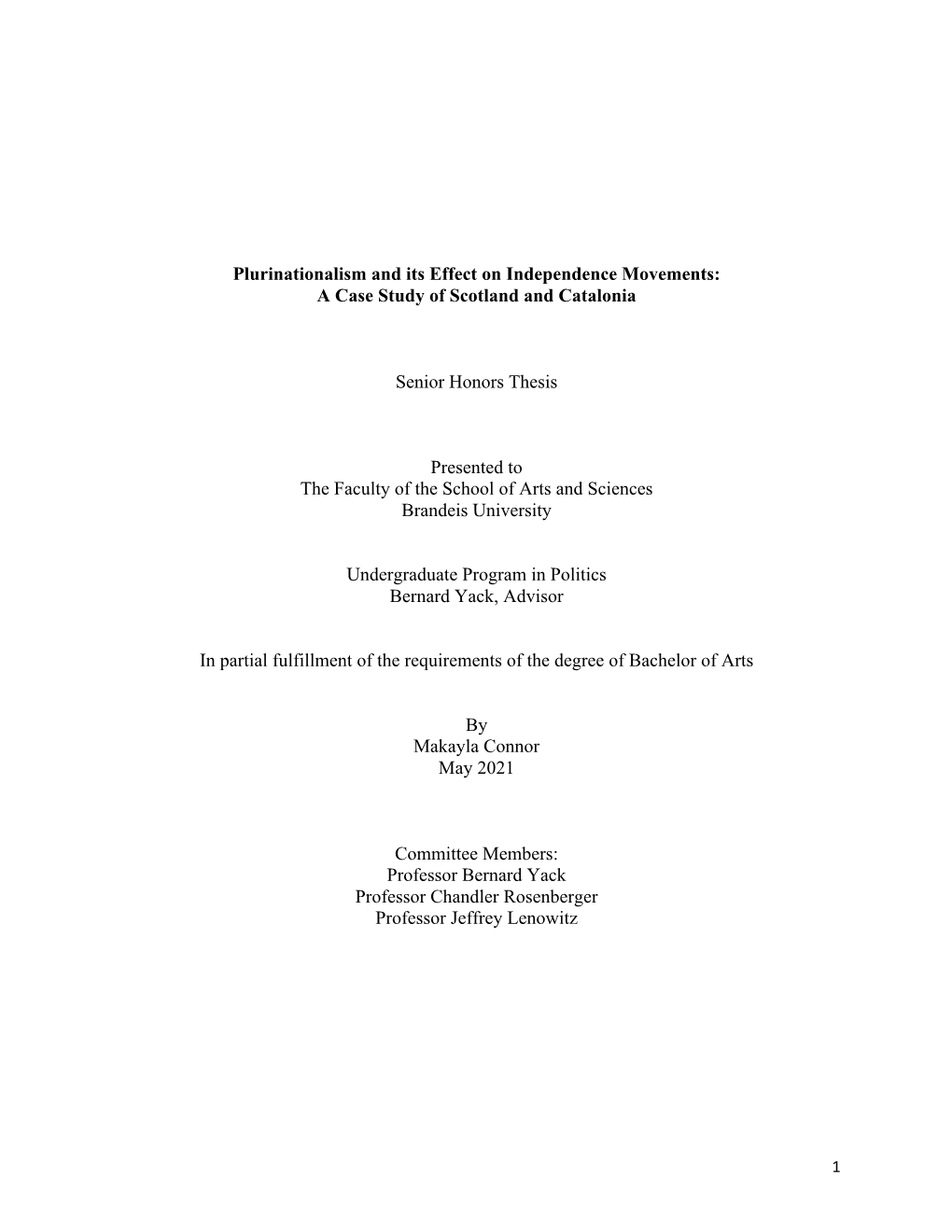 Plurinationalism and Its Effect on Independence Movements: a Case Study of Scotland and Catalonia