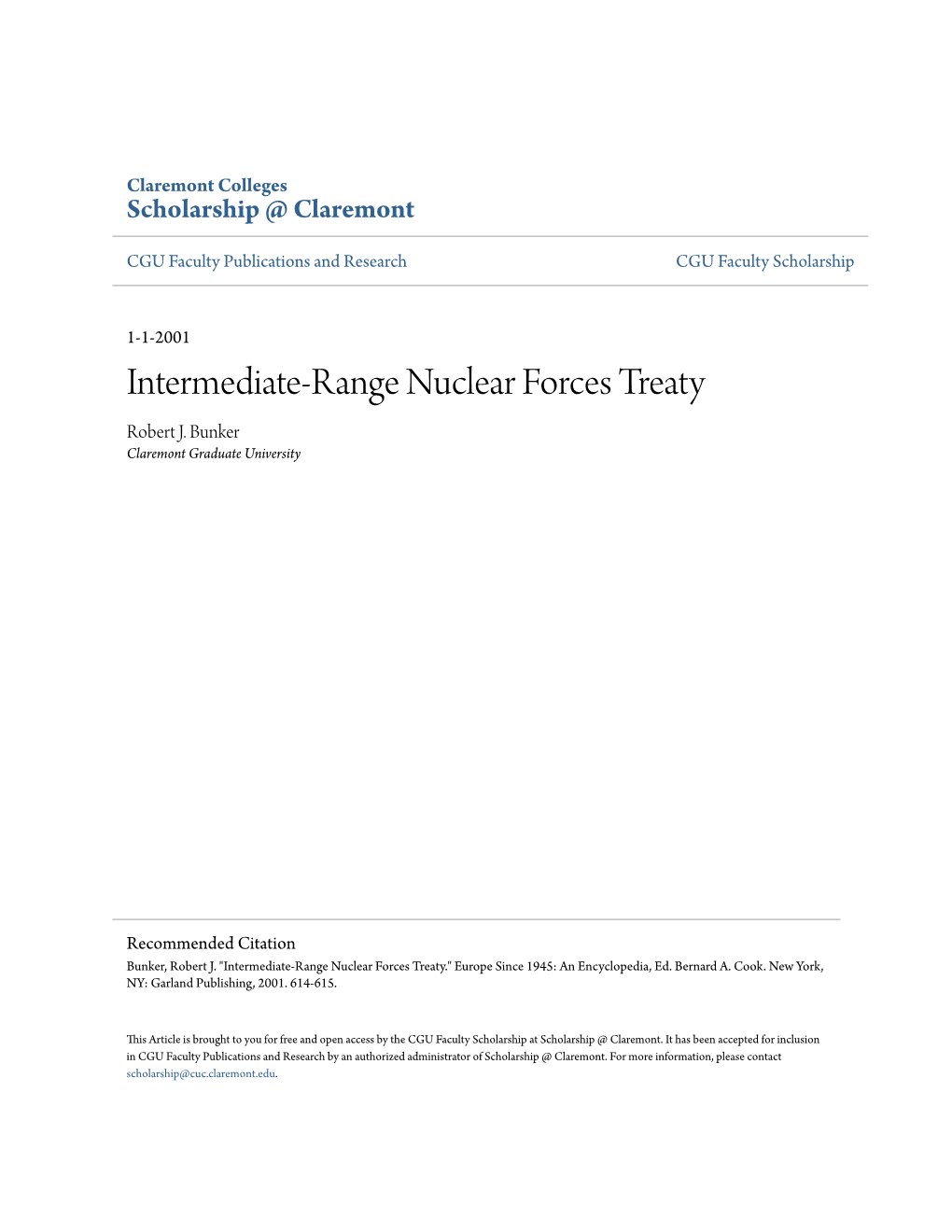 Intermediate-Range Nuclear Forces Treaty Robert J