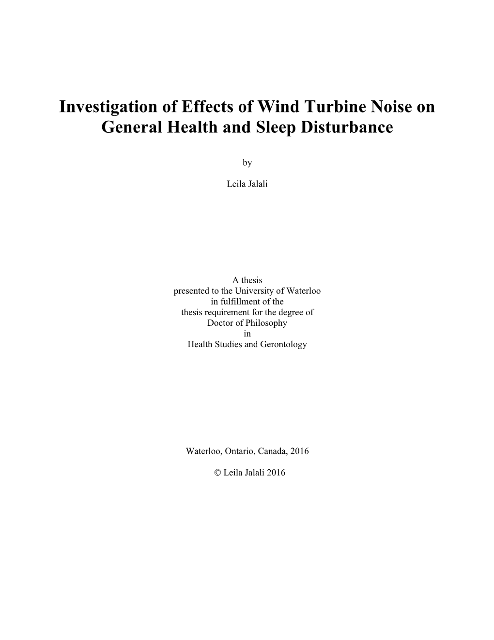 Investigation of Effects of Wind Turbine Noise on General Health and Sleep Disturbance